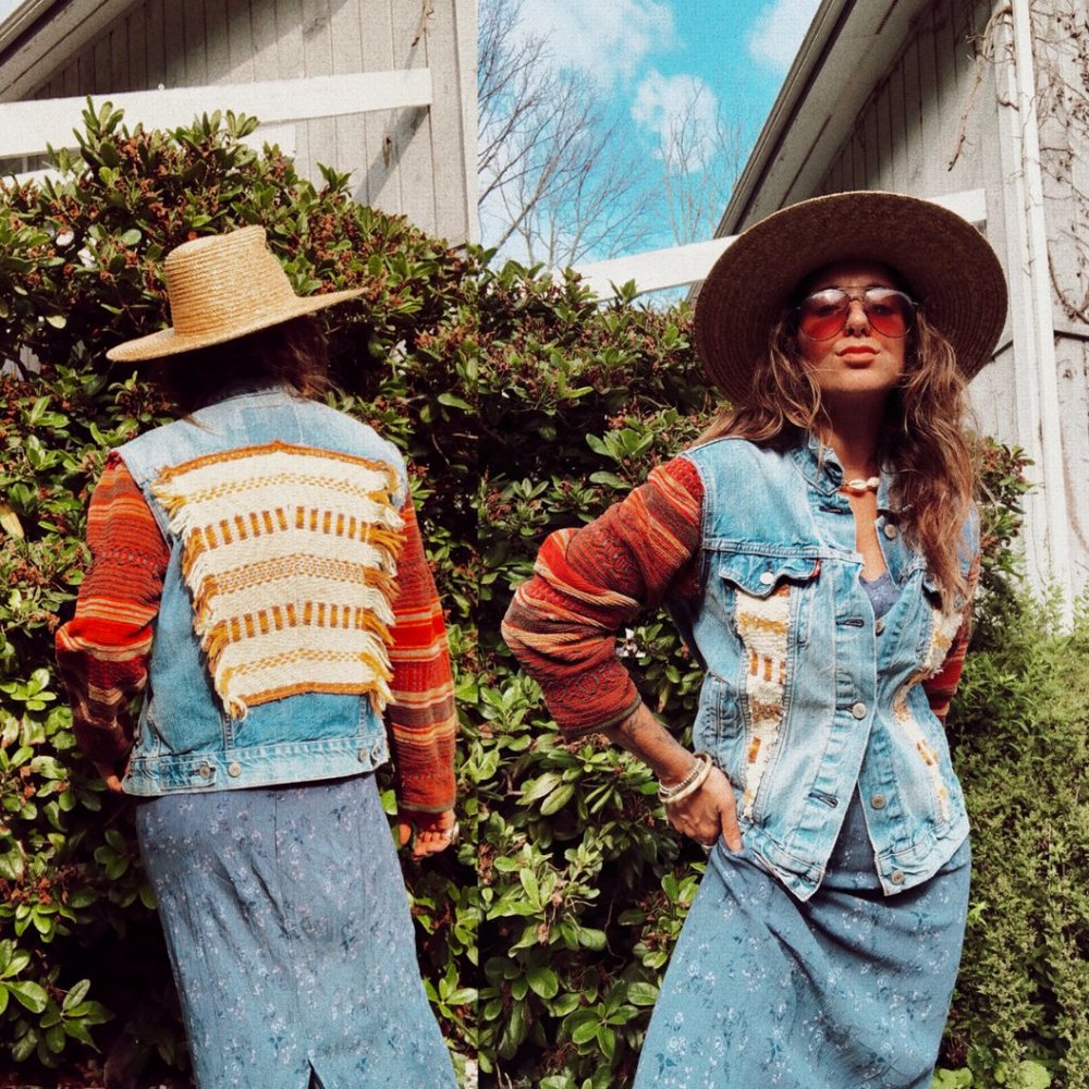 LAST CHANCE ! Levi's Upcycled Patchwork Denim Boho Fringe Jacket - Picture 1 of 7
